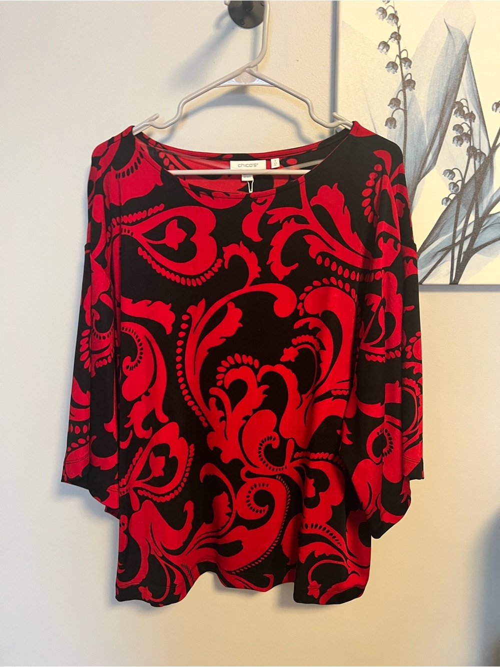 Chico's Black & Red Swirl-Print Boatneck Tunic - New w Tag